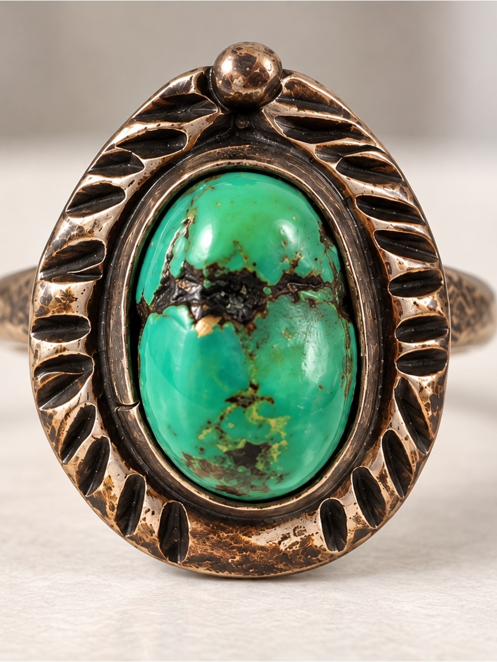 Vintage Silver Green Stone Southwestern Boho Ring Size 4.5